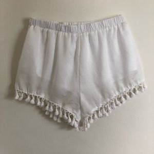 High-Waisted White Tassel/Fringe Shorts